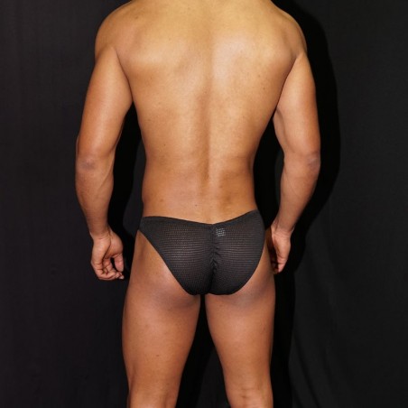 slip Bikini cachetero  malla negra, marca gluteos,  vista trasera