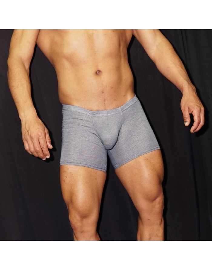 Very stretch polyester fabric designed for sensual bulge short to hunging around