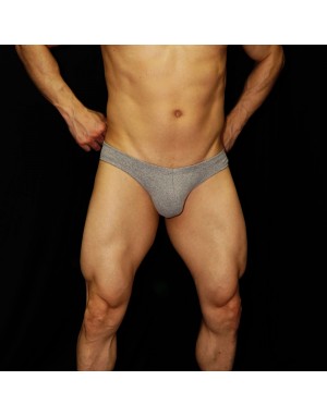 spandex for men bikini Melange Grey , wide sides. back view