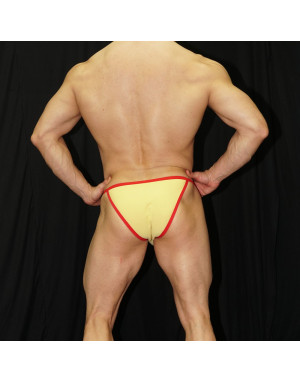 Find men's bikinis. Online sale of yellow Bikinis with red edges. Buy men's bikinis: Order online