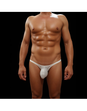 Men's silk nylon thong with Lycra. Buy men's silk thongs online, featuring subtle sheer fabric in a cream color
