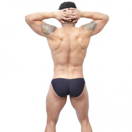 Slip bikini hombre cachetero negro marcador de culo vista de pie