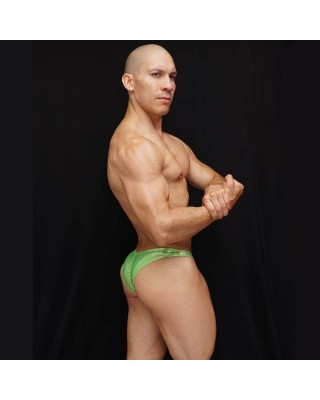 Physique Bodyware men’s posing suits shiny green